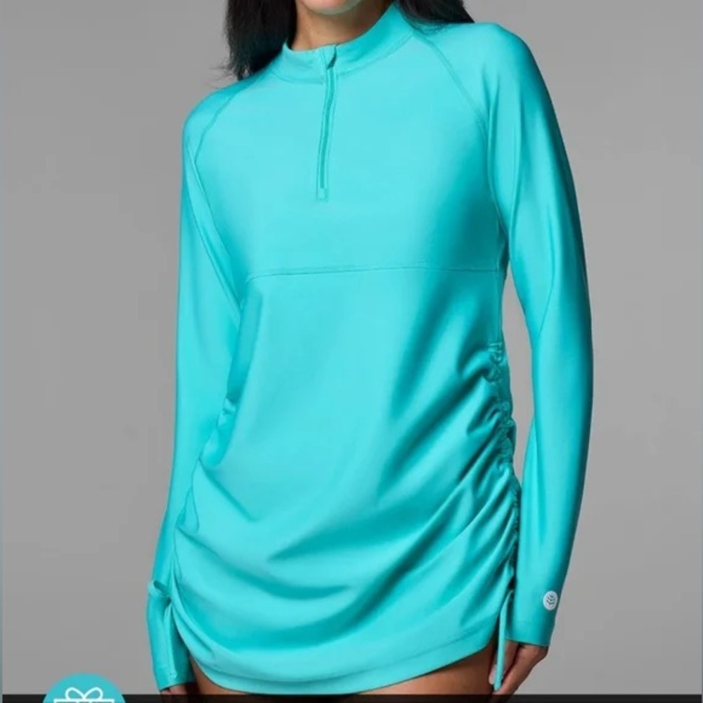 Coolibar Women's Lawai Ruche Swim Shirt | Tropical Mint Size XL